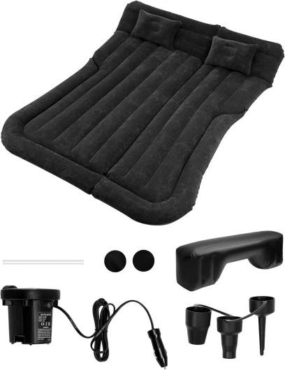 QWORK Matelas Gonflable Voiture, Matelas de siège arrière de Voiture SUV avec Pompe, Pliant Matelas Gonflable, pour Les Loisirs à la Maison, Camping en Plein air, Noir