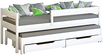 Jula Lit simple pour enfants avec gigogne avec 2 matelas et tiroirs - -, Bois dense, blanc, 180x80/170x80