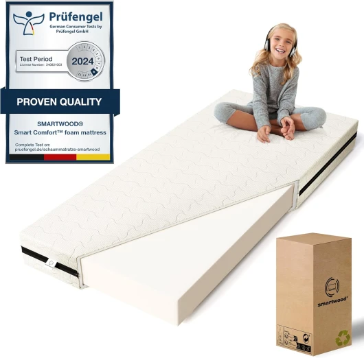 Matelas 90x180 Enfant - Epaisseur 12cm H2 Moyennement Ferme - Oeko Tex 100 - en Mousse Respirante et Housse Hypoallergique Lavable - Double Face - pour Lit Enfant 90x180x12cm 12.0 Centimètres