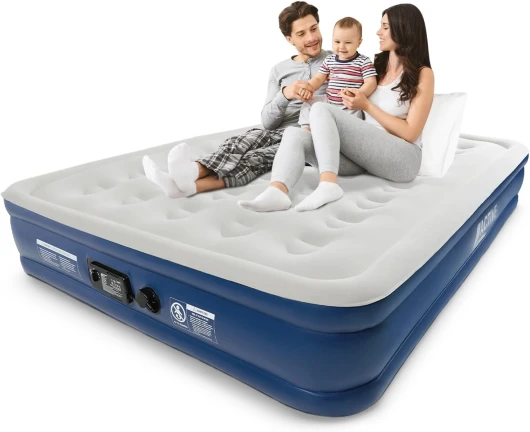 Matelas Gonflable 2 Personnes, Lit Gonflable avec Pompe électrique intégrée, Gonflage en Moins de 3 Min, pour Le Camping, déménagements et invité Double - 33cm