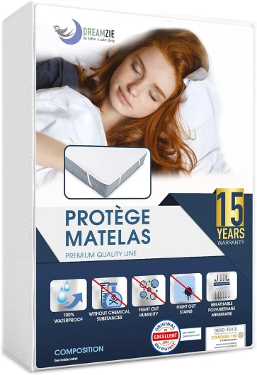 Protège Matelas 80x200 cm Imperméable Oeko TEX par Dreamzie - Alese 80x200 en Coton Respirant avec 4 Coins Elastiques 1 80 x 200 cm