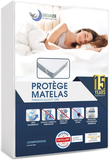 Protege Matelas 140x190 cm Imperméable Oeko TEX par Dreamzie - Alese 140x190 en Coton Respirant avec 4 Coins Elastiques 1 140 x 190 cm