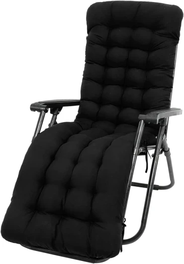 Coussin de Chaise Longue Bain de Soleil, Coussin Transat Jardin Exterieur avec Capuche Antidérapante, Coussin Matelassé Chaise Longue Épais, Coussin Transat pour Fauteuil Relax Lounge (Noir)