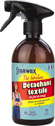 Spray Détachant Textile au Fiel de Bœuf - Elimine les Taches Tenaces - Pulvérisateur -98% d'Origine Naturelle - Fabrication Française - Prêt à l'emploi - 500ml SPRAY DETACHANT 500 ml (Lot de 1)