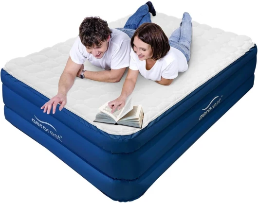 AeroRest Matelas Gonflable Cloud Top - Double - Lit Extra Long - avec surmatelas Amovible et Lavable - Matelas Gonflable Haut et Ferme - Gonflable grâce à la Pompe électrique intégrée