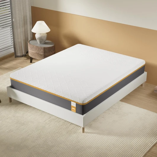 Matelas YPSILON « Ferme » 140x190cm - Technologie Hybride : Latex Naturel & Mémoire de Forme - Épaisseur 28cm – Soutien Ferme & Durable- Label sanitized (Anti bactérien/acarien) 140 x 190 cm Ferme (orange)