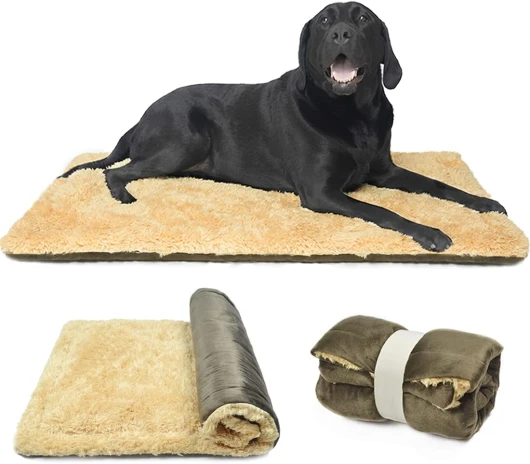 Matelas pour Chien Réversible Couverture Lavable Doux Peluche Coussins Tapis de Voyage Extérieur pour Animaux de Compagnie Convient aux Grands Moyens et Petits Chiens et Chats, Brun 110x70cm