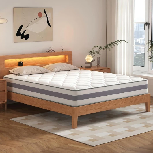 INMOKO Matelas，140x200 cm, Mousse à mémoire de Forme et Ressorts ensachés, Hauteur de 25 cm, Soutien en 7 Zones, Design Ergonomique, Durable, réversible, fermeté Moyenne (H3), 140x200x25cm