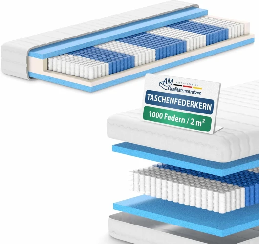 Matelas à ressorts ensachés 130x190 avec 1000 ressorts et 7 zones de confort - Soutien et adaptabilité parfaits - Matelas 130 x 190 cm 24 cm epaisseur - Matelas orthopédique 130/190 – équilibré Équilibré - à partir de 80 kg 130 x 190 cm