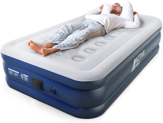 Matelas Gonflable Premium 1 Personne, Lit pneumatique Simple avec Pompe Électrique & Oreiller Intégrés, Voyage, Camping - 99 x 187 x 53 cm