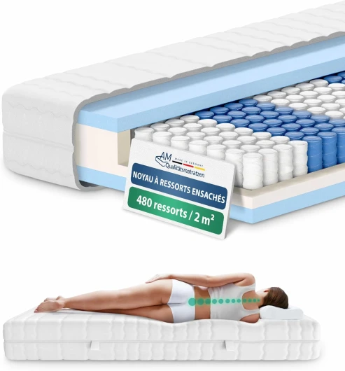 Matelas à Ressorts ensachés 120 x 180 avec 7 Zones de Confort - Housse Amovible et Lavable - Matelas 120x180 cm 20 cm epaisseur – Oeko-TEX - équilibré Équilibré - à partir de 80 kg 120 x 180 cm