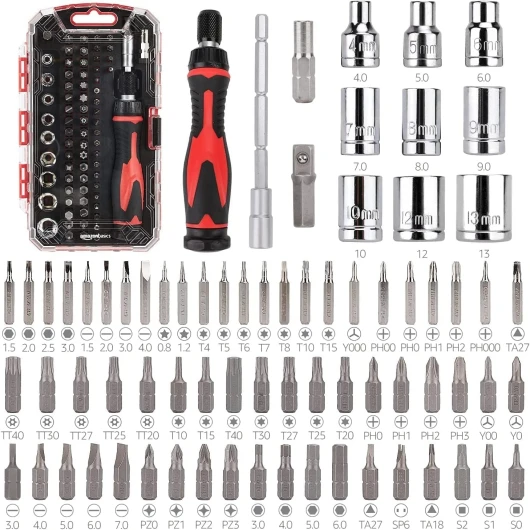 Ensemble de 73 pièces, clés magnétiques à cliquet et tournevis de précision pour l'électronique, Argent, Noir, Rouge