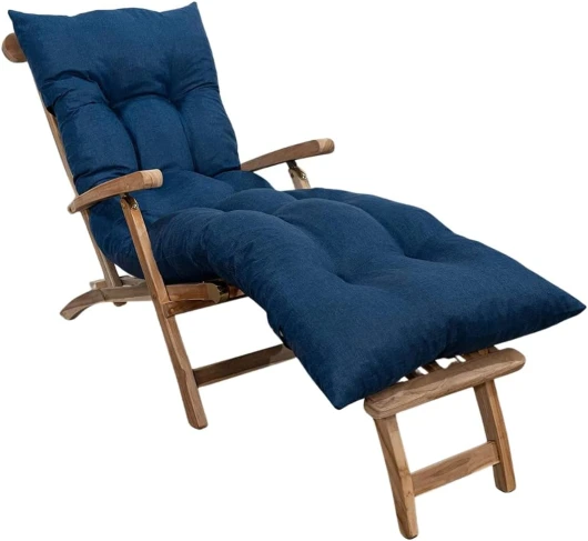 Coussin Bain de Soleil/Chaise Longue - Épais, Confortable & Durable - Matelas Transat, Bain de Soleil, Facile à Installer avec Scratchs (Bleu, 195 x 65 x 15 cm)