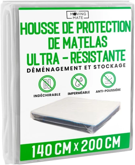 Housse de Protection pour Matelas 140x190 cm / 140 x 200 cm - Housse à Matelas Plastifiée - Housse de Protection pour Matelas de 127 µ pour Déménagement et Rangement