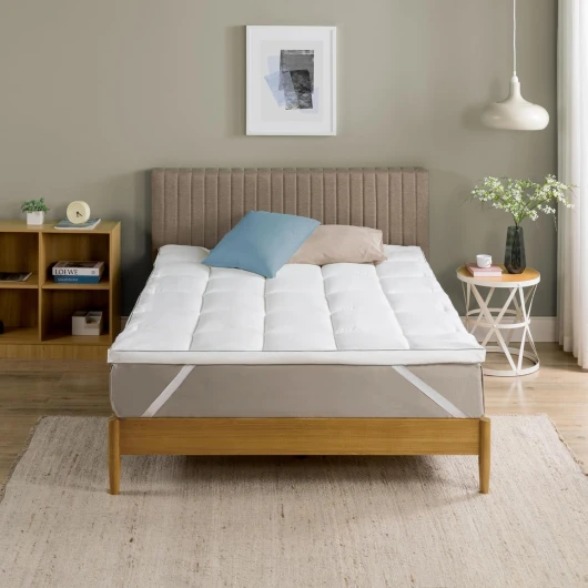 Surmatelas en Bambou 140x190 cm - Housse Matelassée de 5 cm d'Épaisseur - Housse de Matelas Lavable en Machine - Hypoallergénique, White