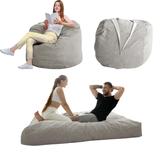 Chaise Pouf - Chaise Convertible Qui se replie du Pouf au lit - Grand canapé avec Housse en Microfibre Douce - Chaise de Salon ou de Jeu Parfaite - Gris - Entièrement