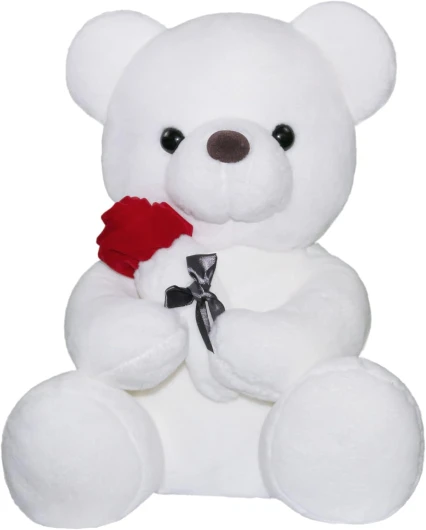 SNOWOLF Ours Peluche Ours Teddy Bear avec Rose, Mignon Juet en Peluche Oreiller Ours Cadeau de Poupée pour Enfants Garçons Filles Anniversaire Noël Saint Valentin,White(23cm, Blanc)