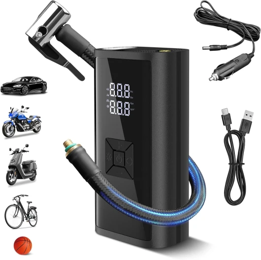 Compresseur à Air Portatif,Lytool Mini Compresseur à Air Portatif Electrique 150PSI 12V DC,Gonfleur Pneus Voiture,avec Lumière LED,Accessoire Voiture pour Hommes,Vélo Moto Bicyclette Auto Boule Balle