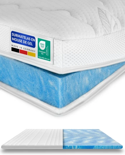 Surmatelas memoire de forme 140x190 6cm - Mousse de gel adaptable et respirante pour un sommeil reparateur - Housse de surmatelas moelleux - Surmatelas 140 x 190 haute de gamme 140 x 190 cm Premium (6 cm hauteur)