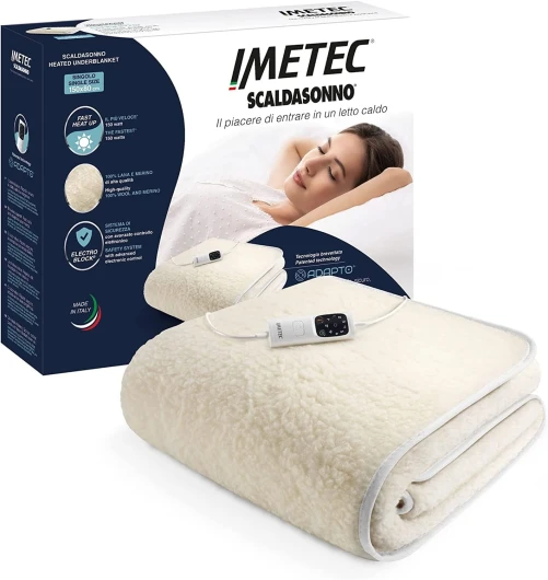 Surmatelas Chauffant 1 Place 100% Laine et Mérinos, 150 x 80 cm - Chauffe-Lit Adapto Simple, Chauffage Rapide, 6 Températures, Température Constante, Personnalisée - Télécommande, Lavable