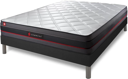 Ensemble 200x200 Matelas Regen à mémoire de Forme + sommier kit Noir - Epaisseur : 24 cm - Confort : Ferme