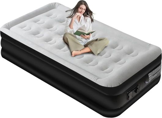 Panana Matelas Gonflable Simple avec Pompe intégrée, Lit Gonflable avec Dessus Floqué, Matelas Auto-Gonflable et Dégonflable avec Sac de Rangement pour Camping à Domicile 196x97x47cm