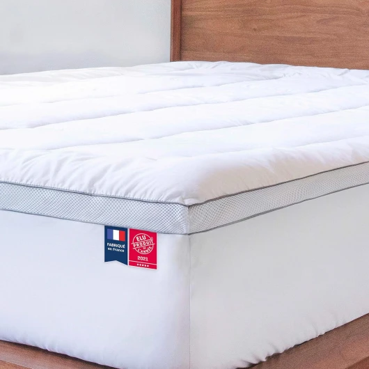 Surmatelas Duo 8cm Oeko-Tex, surmatelas 200 x 200 Fabriqué en France, Elu Produit de l'année 2021 : Surmatelas Memoire de Forme et Housse Coton Matelassée, Soutien Moelleux