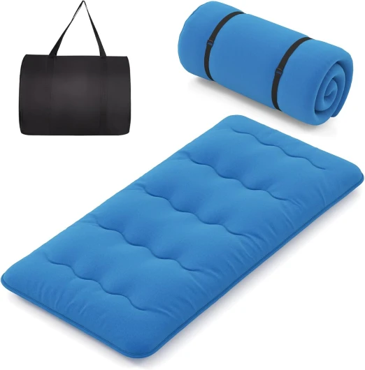 Matelas Futon Portable Pliable, Matelas Futon Japonais 90 x 200 cm, Housse Lavable, Matelas de Sol avec Sac de Transport, pour Le Camping, Les Voyages, d'Invités (Bleu)