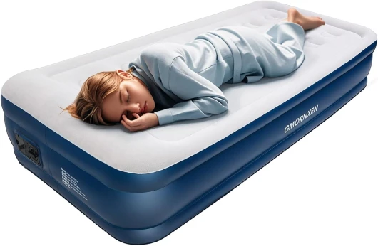 Gmornxen Matelas Gonflable 1 Personne avec Pompe Intégrée – Gonflage Rapide en 2 Minutes, Lit Gonflable Portable et Confortable avec Oreiller Intégré, Air Mattress pour Domicile, Camping, Voyage