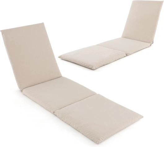 Coussin Bain de Soleil, Coussin Épais pour Chaise Longue d'Extérieur, Matelas Pliable pour Transat Extérieur, Sangles de Fixation à Crochets et Boucles, Beige, 182 x 59 x 4,5 cm