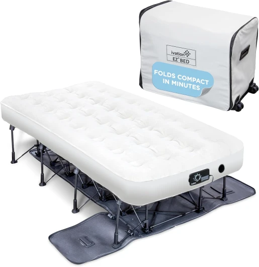 Ivation EZ-Bed (Lit Simple) Matelas Gonflable avec Cadre et Valise à roulettes, Auto-Gonflable, avec arrêt Automatique, Surface Confortable, idéal pour Les invités, Les Voyages, Les Vacances