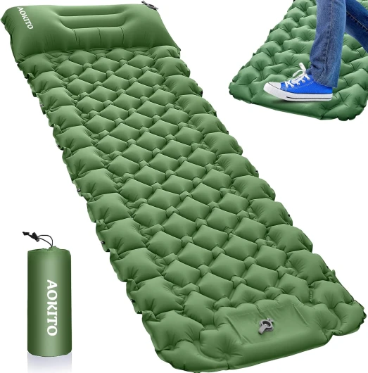 Matelas Gonflable 1 Place, Matelas de Camping, Tapis de Couchage Ultraléger avec Pompe à Pied et Oreiller, Matelas Gonflable Résistant à l'eau pour Camping, Voyage, Plage, Tente, Sac de Couchage