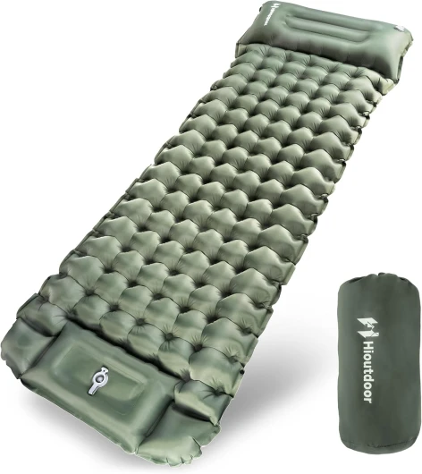 Hioutdoor Matelas Auto-gonflant 10CM Camping Ultra Léger Gonflable avec Pompe/Oreiller (Vert)