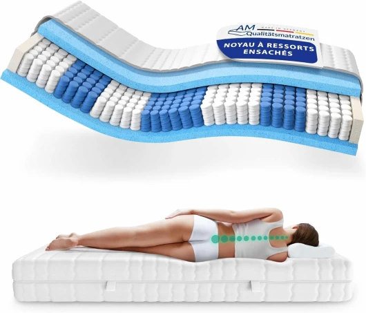 Matelas à Ressorts ensachés 90x200 cm équilibré - 7 Zones de Confort - Housse Respirante et Lavable - Matelas 90 x 200 cm 24 cm epaisseur - 90/200 - Matelas orthopédique Équilibré - à partir de 80 kg 90 x 200 cm