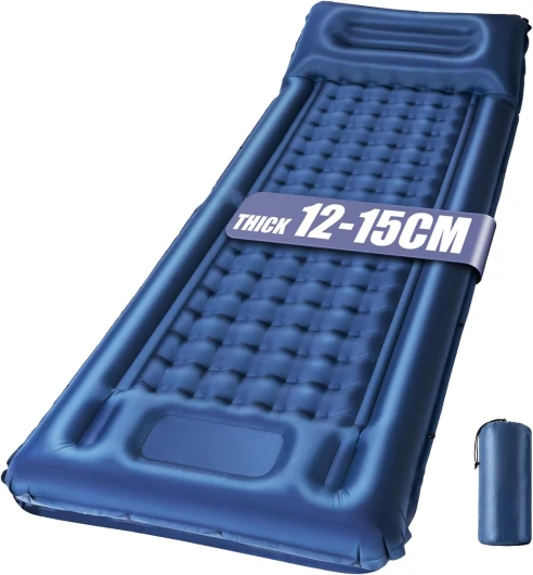 WULWUN Matelas de Camping Auto-Gonflant, Matelas de Couchage Gonflable 12CM Épaisseur, Matelas de Camping Étanche Connectable Individuel avec Pompe Intégrée, Lit d'air Ultraléger pour Tente Voyage