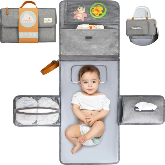 Sac à langer bébé de voyage XL - Ce sac pour changer les couches est un sac démontable avec 6 pochettes ou trousses pour les affaires de bébé - Sac à langer pliable Imperméable (Pack Normal (Gris))