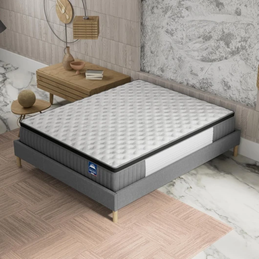 Matelas Elekctra 200x200cm-Hybride:Ressorts ensachés+Mousse Mémoire de Forme-Épaisseur 30cm-Soutien Tonique Parfait & indépendance de Couchage-Label SANITIZED(Anti bactérien/acarien)