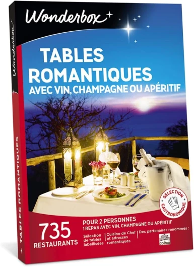 Coffret Cadeau - Tables Romantiques - 735 restaurants renommés, labellisés, dînercroisières, assiettes gastronomiques pour 2 personnes - Idée Cadeau Couple Original