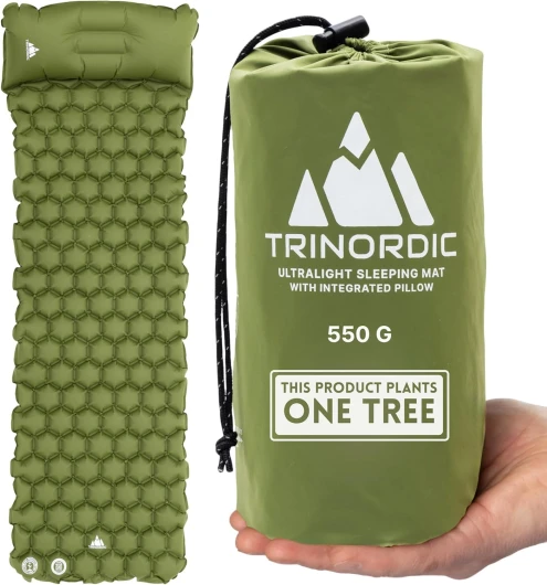 TRINORDIC Tapis de Camping Gonflable Ultraléger avec Oreiller - Matelas Pneumatique Simple pour Un Confort Optimisé - Matériel de Camping Durable et Léger pour Aventures en Plein Air