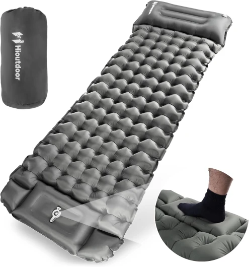 Hioutdoor Matelas Auto-gonflant 10CM Camping Ultra Léger Gonflable avec Pompe/Oreiller (Gris)