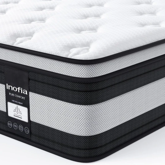 Matelas Hybrid -Épaisseur 28cm, 140x190cm, H3/H4 Matelas à Ressorts Ensachés, 7 Zones Ergonomiques, Certifié Öko-Tex, Matelas à Ressorts ensachés en Coton Biologique, 100 Nuits d'Essai