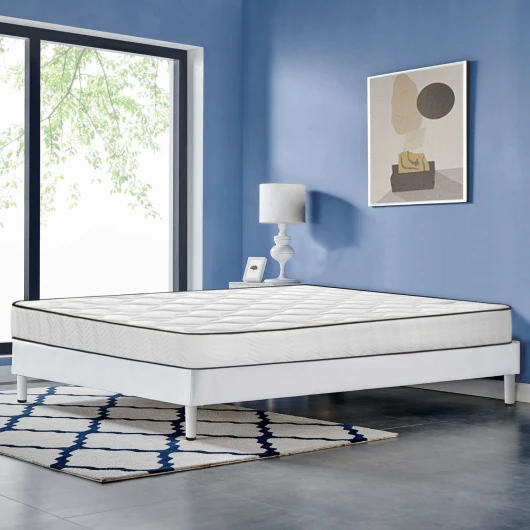 IZTOSS Lit 140x190 avec Sommier et Matelas - Matelas 140x190x17 Mémoire de Forme - Sommier Tapissier 140x190 (Ensemble Matelas et Sommier Tapissier 140x190 cm) Blanc L-CD-7