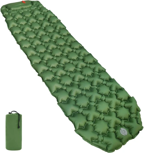 Tapis de sol de camping, Légère, imperméable, avec pompe à pied, vert olive, 190.5 x 57 x 5.6 cm