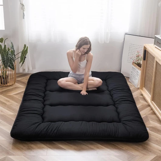 Matelas Futon de Sol Japonais - Matelas Futon d'appoint Pliable 1 Place Matelas de lit Matelassé pour Les Voyages d'invités et Le Camping (Noir, 135 ×190 cm)