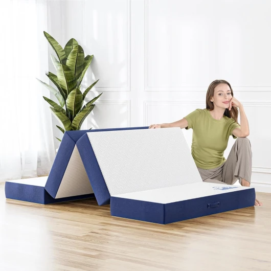 Matelas Pliable 2 Places 120×195 - 4 Plis Matelas d'appoint Ultra-Portable - Matelas pour Invités Mousse Confortable - Épaisseur 10 cm - Housse Lavable - pour Camping, Voyages 120 x 195 x 10 cm