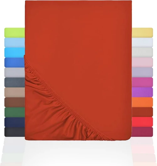 NatureMark Drap-Housse en Jersey, 100% Coton, Disponible dans de Nombreuses Tailles et Couleurs, qualité Oeko-Tex Standard 100, 120 x 200 cm, Rouge Rouille Rouge Rouille 120x200 cm