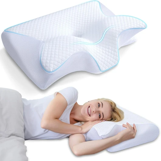 Oreiller Ergonomique Cervical, 2 en 1 Oreiller Orthopédique à Mémoire de Forme pour la Nuque, Oreiller pour Dormir sur Le Côté et sur Le Dos, 60 x 40 x 11/13cm Blanc