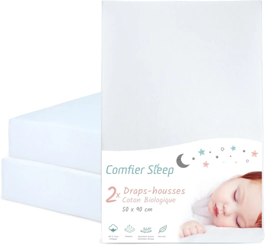 Drap Housse Berceau 100% Coton Biologique Entièrement Naturel 50x90 cm Drap Chicco Next 2 me Blanche Lot de 2 Très Doux et Confortable pour Votre Bébé 50 x 90 cm White