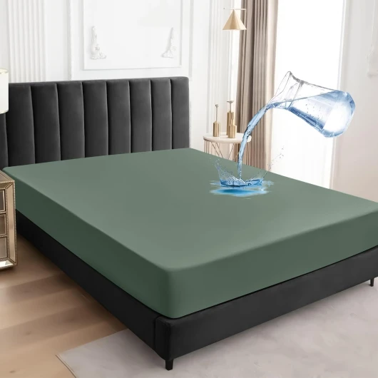 Protège-matelas imperméable avec bande pour petit lit double, 122 x 190 cm, drap-housse imperméable, vert olive Vert Brouillard 122x190