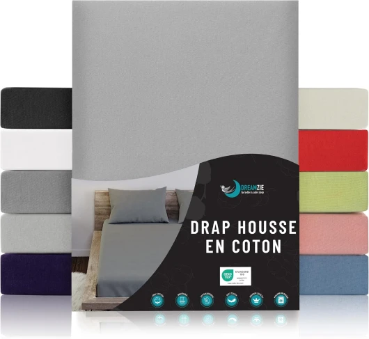 Drap Housse 120x200 - Gris - 100% Jersey Coton Certifié Oeko Tex -Drap Housse 120x200 Coton 120 x 200 cm Gris